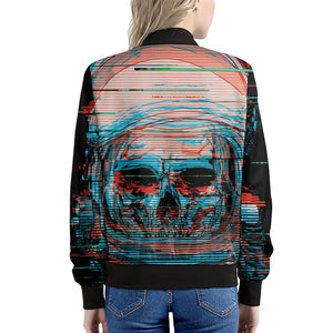 Digital Glitch Astronaut Skull Print Women's Bomber Jacket