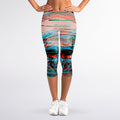 Digital Glitch Astronaut Skull Print Women's Capri Leggings