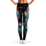 Digital Glitch Astronaut Skull Print Women's Leggings