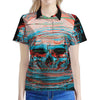 Digital Glitch Astronaut Skull Print Women's Polo Shirt