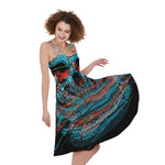 Digital Glitch Astronaut Skull Print Women's Sleeveless Dress