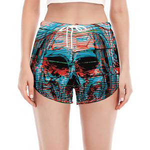 Digital Glitch Astronaut Skull Print Women's Split Running Shorts