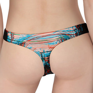 Digital Glitch Astronaut Skull Print Women's Thong