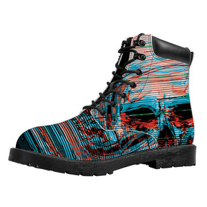 Digital Glitch Astronaut Skull Print Work Boots