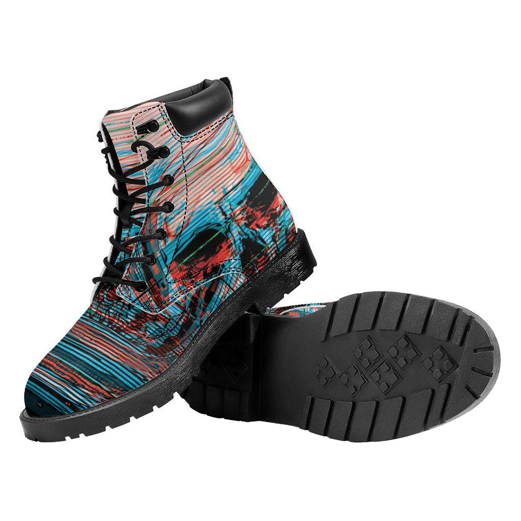 Digital Glitch Astronaut Skull Print Work Boots