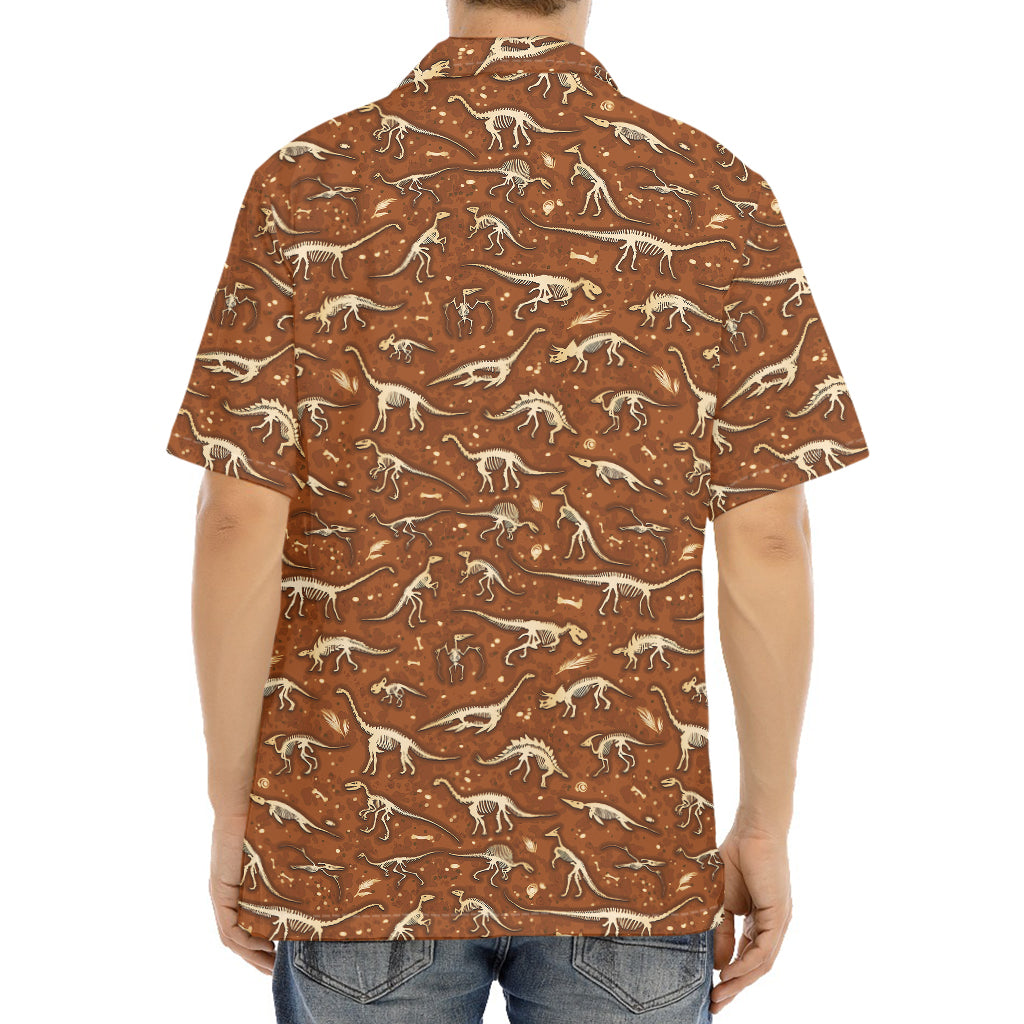 Dino Skeleton Fossil Pattern Print Aloha Shirt