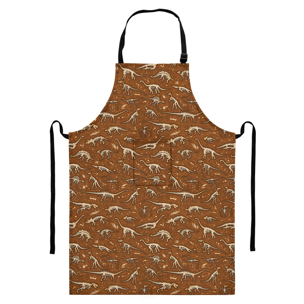 Dino Skeleton Fossil Pattern Print Bib Apron With Pocket