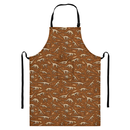 Dino Skeleton Fossil Pattern Print Bib Apron With Pocket