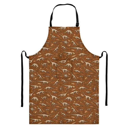 Dino Skeleton Fossil Pattern Print Bib Apron With Pocket