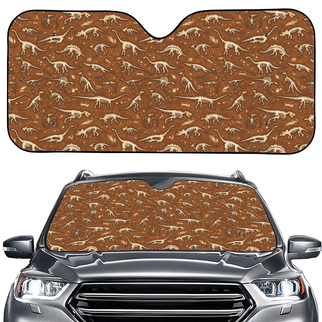 Dino Skeleton Fossil Pattern Print Car Windshield Sun Shade