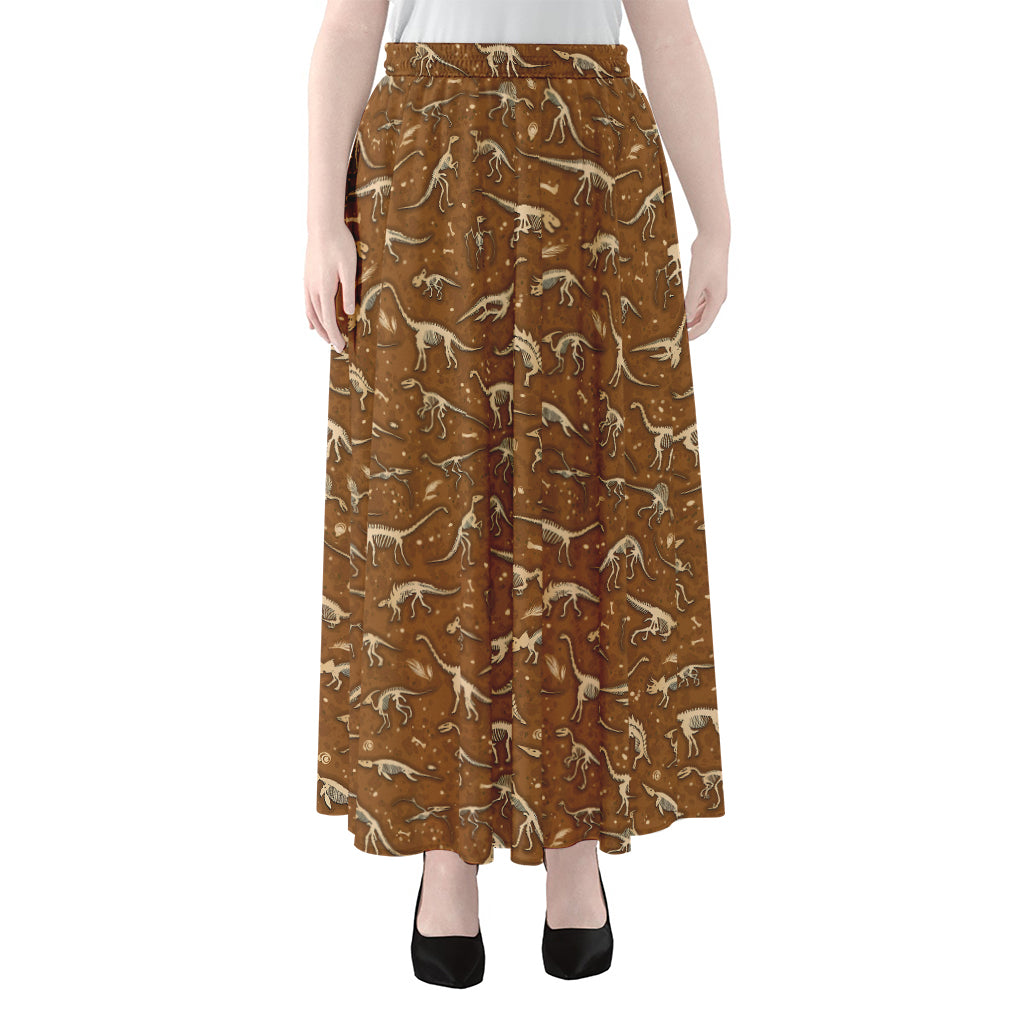 Dino Skeleton Fossil Pattern Print Chiffon Maxi Skirt