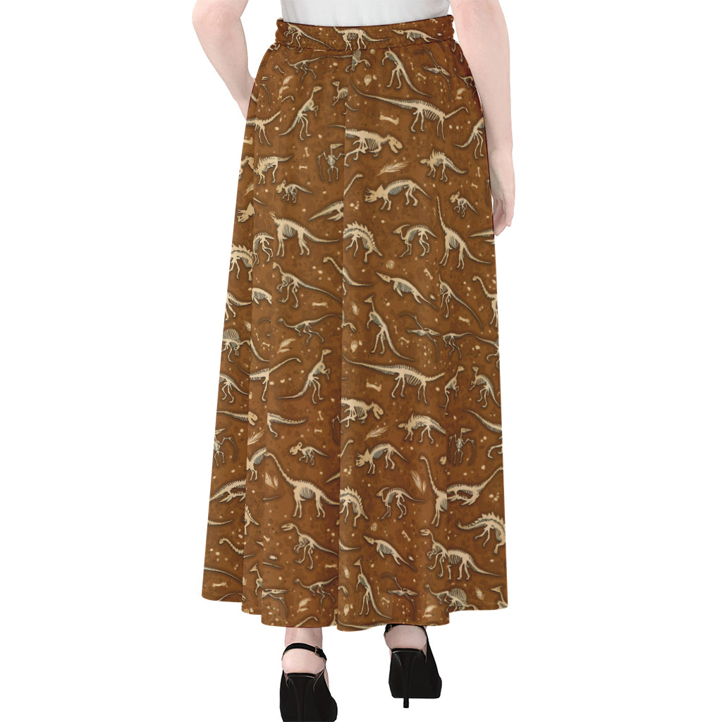 Dino Skeleton Fossil Pattern Print Chiffon Maxi Skirt