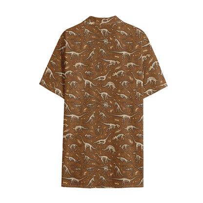 Dino Skeleton Fossil Pattern Print Cotton Hawaiian Shirt