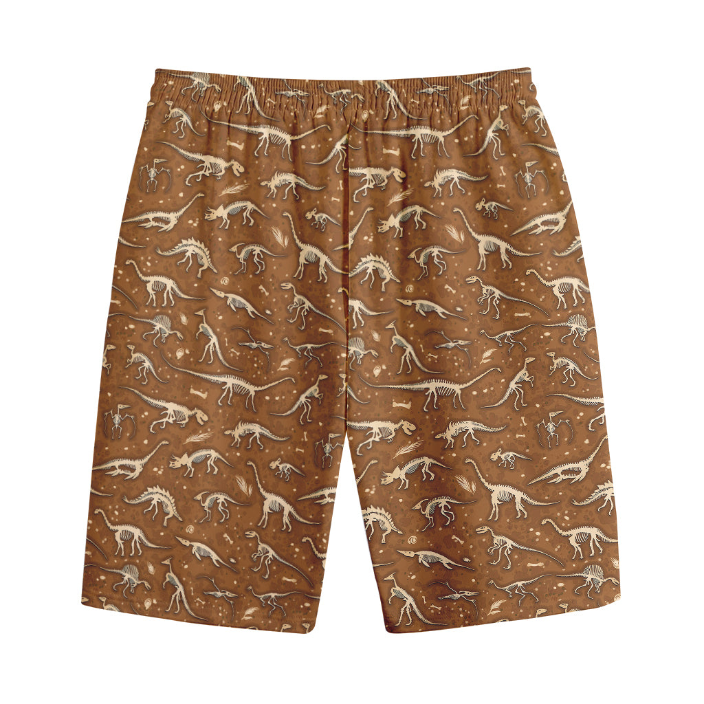 Dino Skeleton Fossil Pattern Print Cotton Shorts