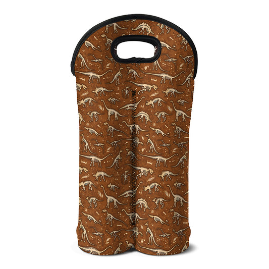 Dino Skeleton Fossil Pattern Print Double Neoprene Wine Tote