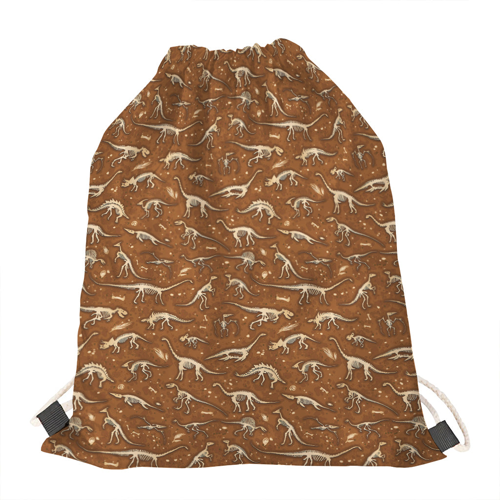Dino Skeleton Fossil Pattern Print Drawstring Bag