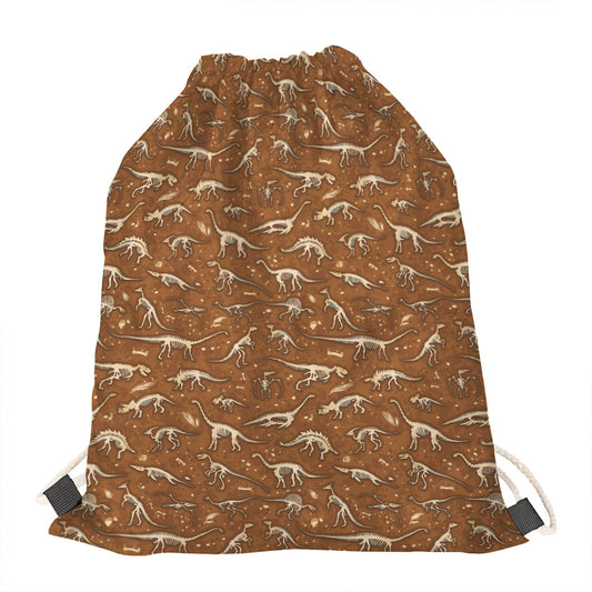 Dino Skeleton Fossil Pattern Print Drawstring Bag