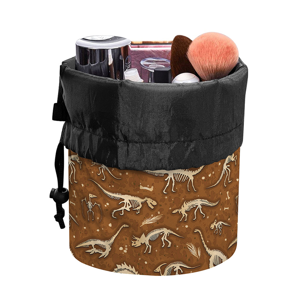 Dino Skeleton Fossil Pattern Print Drawstring Makeup Bag