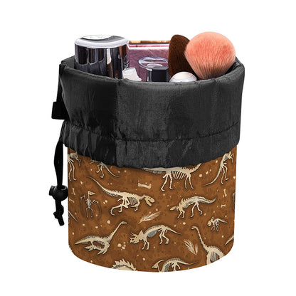 Dino Skeleton Fossil Pattern Print Drawstring Makeup Bag