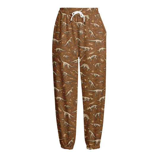 Dino Skeleton Fossil Pattern Print Fleece Lined Knit Pants