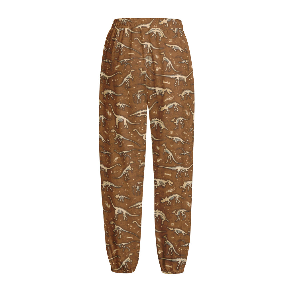 Dino Skeleton Fossil Pattern Print Fleece Lined Knit Pants