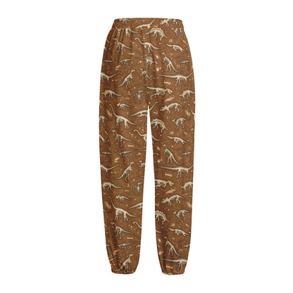 Dino Skeleton Fossil Pattern Print Fleece Lined Knit Pants