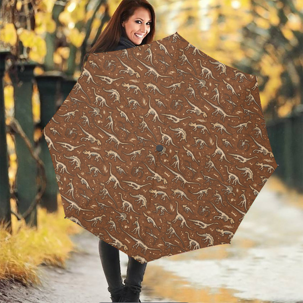 Dino Skeleton Fossil Pattern Print Foldable Umbrella