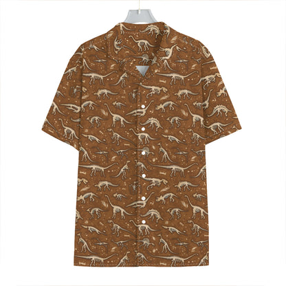 Dino Skeleton Fossil Pattern Print Hawaiian Shirt