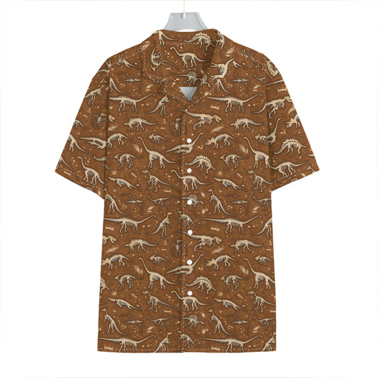 Dino Skeleton Fossil Pattern Print Hawaiian Shirt