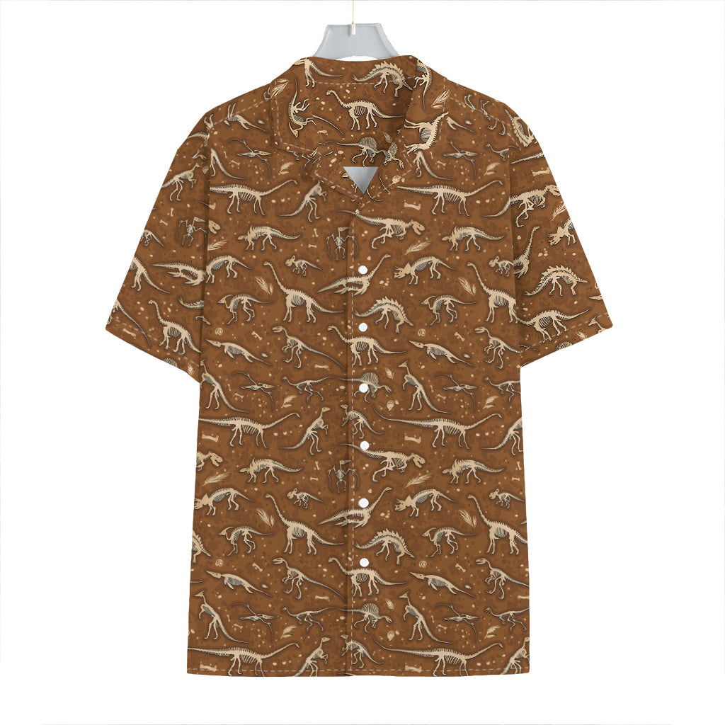 Dino Skeleton Fossil Pattern Print Hawaiian Shirt