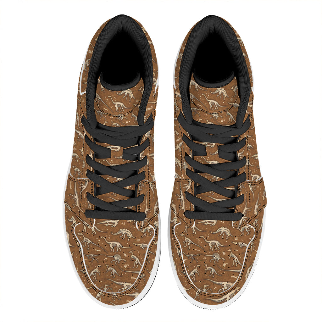 Dino Skeleton Fossil Pattern Print High Top Leather Sneakers