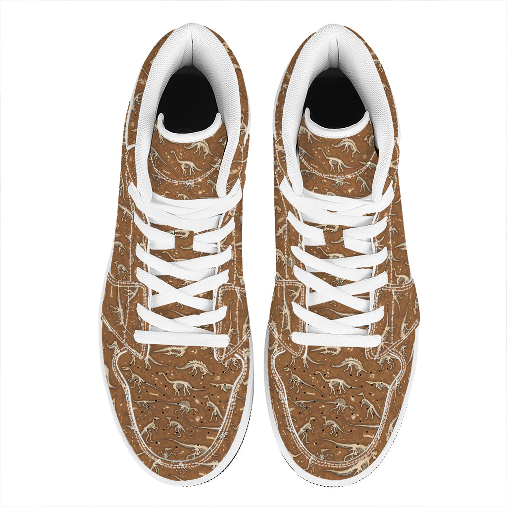 Dino Skeleton Fossil Pattern Print High Top Leather Sneakers