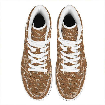 Dino Skeleton Fossil Pattern Print High Top Leather Sneakers
