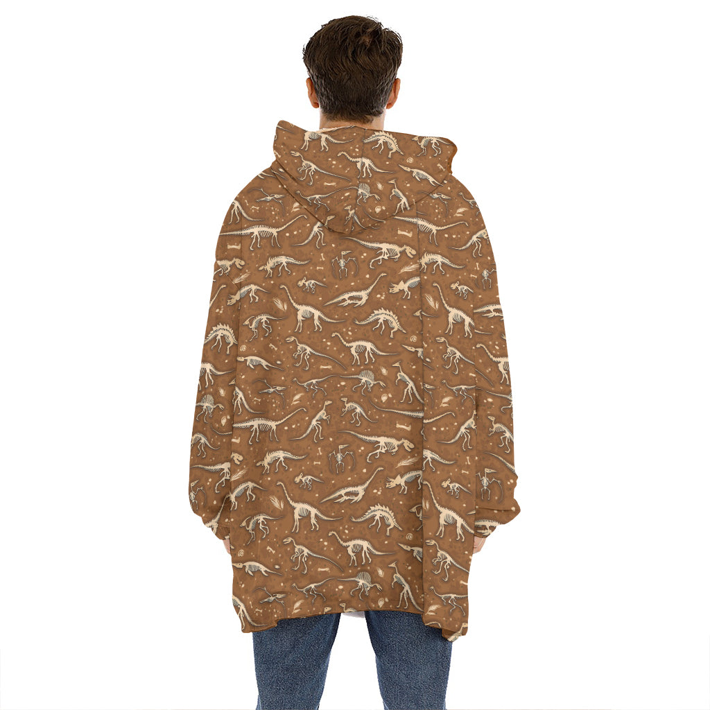 Dino Skeleton Fossil Pattern Print Hoodie Blanket