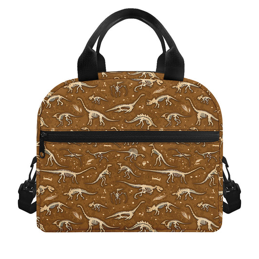 Dino Skeleton Fossil Pattern Print Insulated Lunch Bag