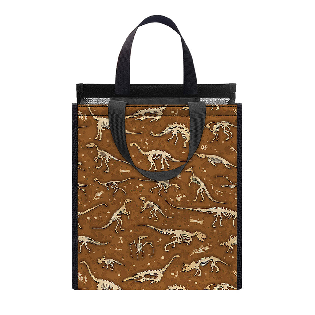 Dino Skeleton Fossil Pattern Print Insulated Lunch Tote