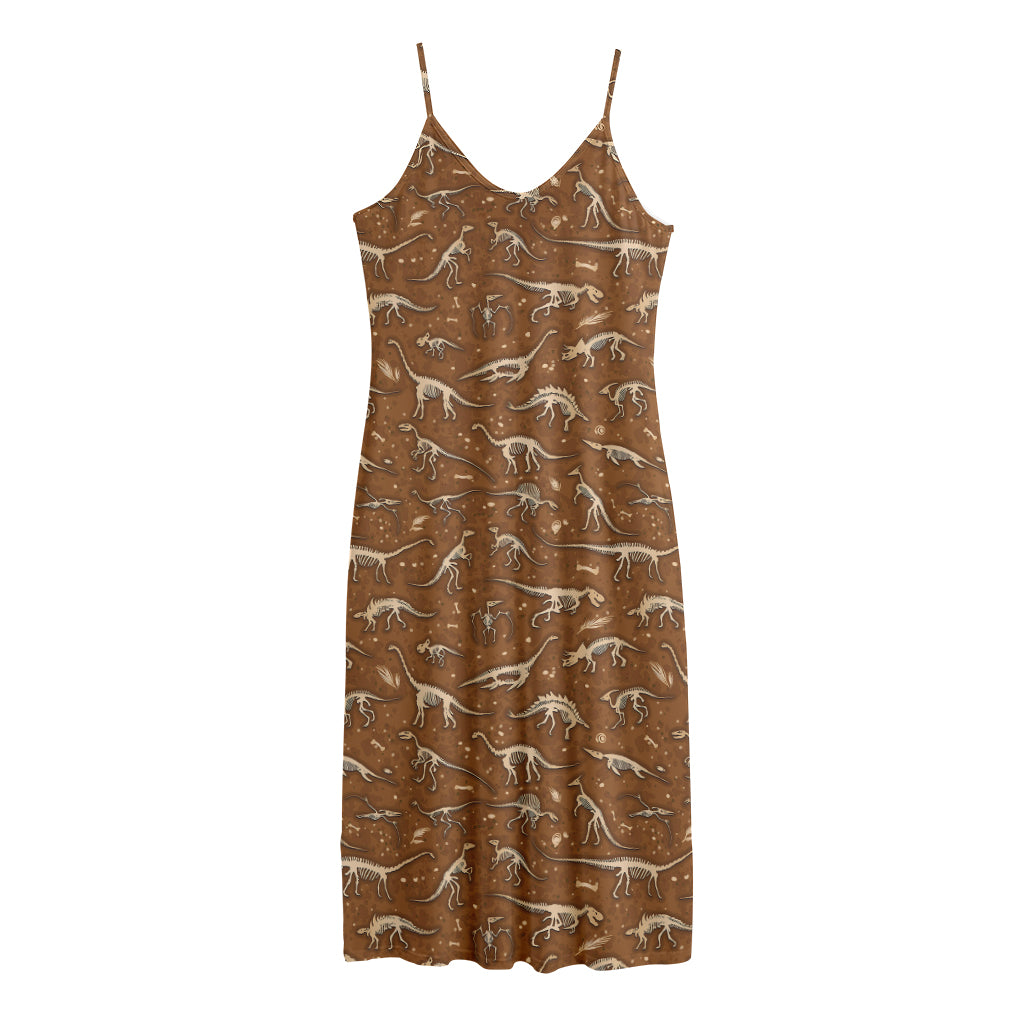 Dino Skeleton Fossil Pattern Print Jersey Midi Cami Dress