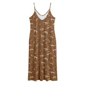 Dino Skeleton Fossil Pattern Print Jersey Midi Cami Dress