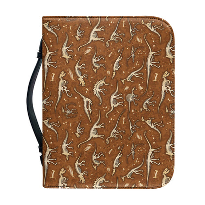 Dino Skeleton Fossil Pattern Print Leather Bible Cover