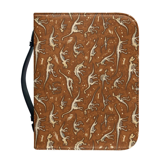Dino Skeleton Fossil Pattern Print Leather Bible Cover