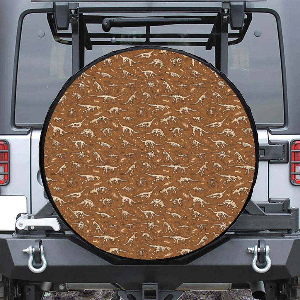 Dino Skeleton Fossil Pattern Print Leather Spare Tire Cover