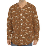 Dino Skeleton Fossil Pattern Print Long Sleeve Baseball Jersey