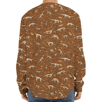 Dino Skeleton Fossil Pattern Print Long Sleeve Baseball Jersey