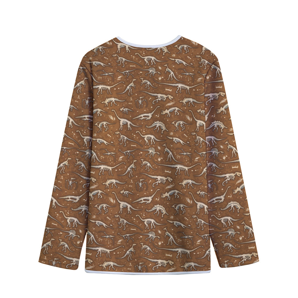 Dino Skeleton Fossil Pattern Print Long Sleeve Short Coat