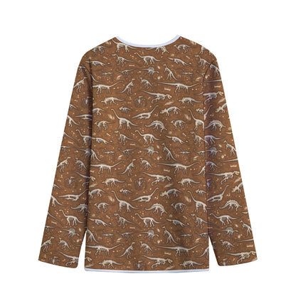 Dino Skeleton Fossil Pattern Print Long Sleeve Short Coat