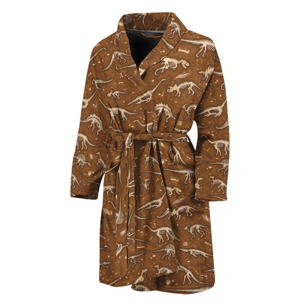 Dino Skeleton Fossil Pattern Print Men's Bathrobe
