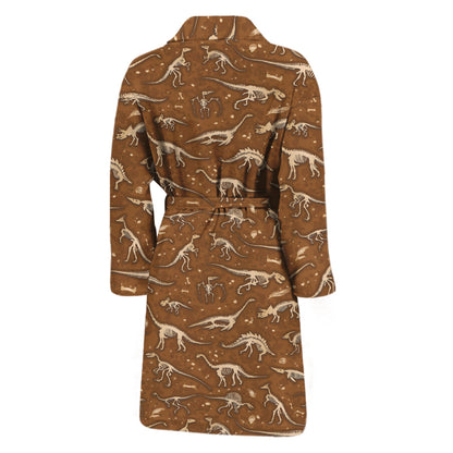 Dino Skeleton Fossil Pattern Print Men's Bathrobe