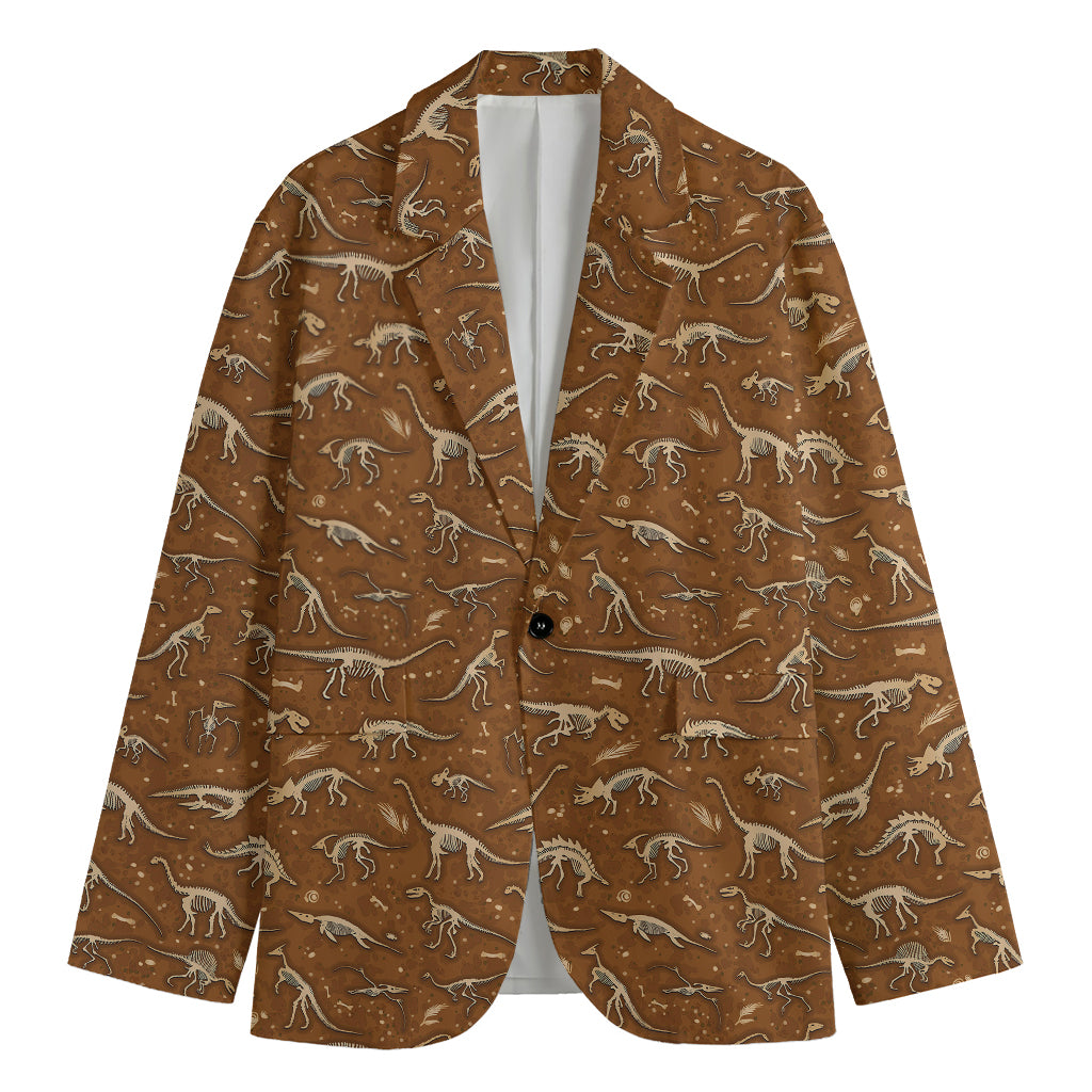 Dino Skeleton Fossil Pattern Print Men's Blazer