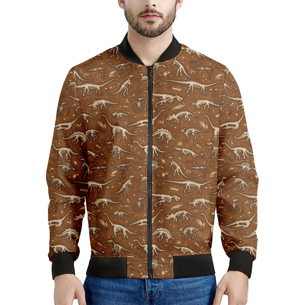 Dino Skeleton Fossil Pattern Print Men's Bomber Jacket