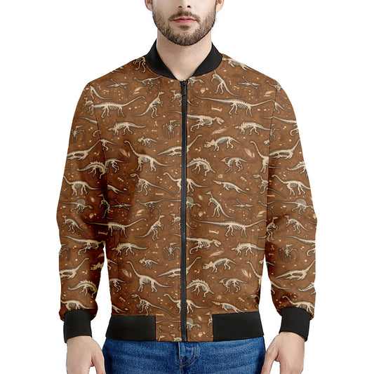 Dino Skeleton Fossil Pattern Print Men's Bomber Jacket